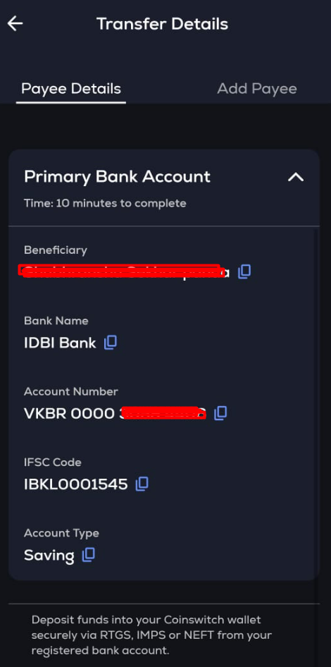 beneficiary ko aap apna bank account ya phonepe/google pay pe add kare. coinswitch cuber